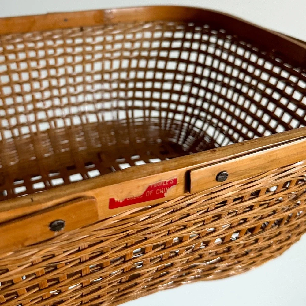 Large Bamboo Rattan Shopping Basket Vintage Bohemian Cottage Core Farmhouse